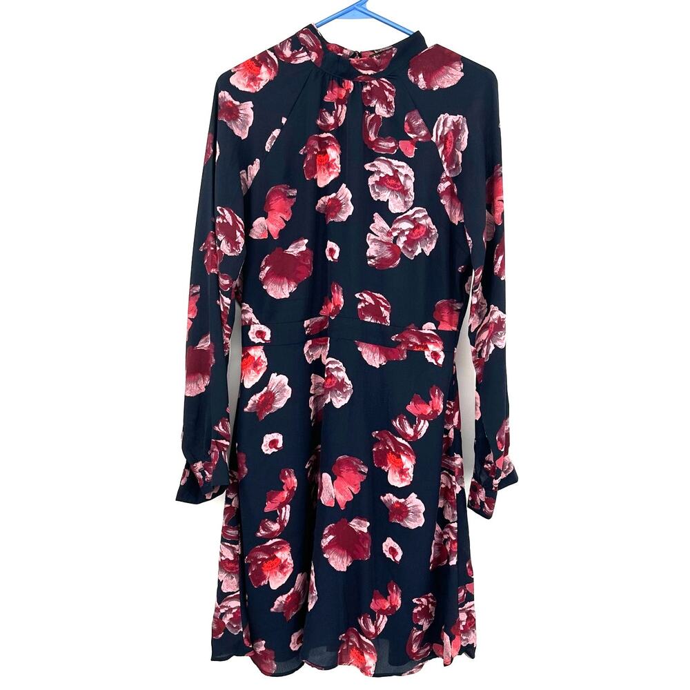 Banana Republic Size‎ 6 Dress Blue Red Floral High Neck Long Sleeve Fit & Flare